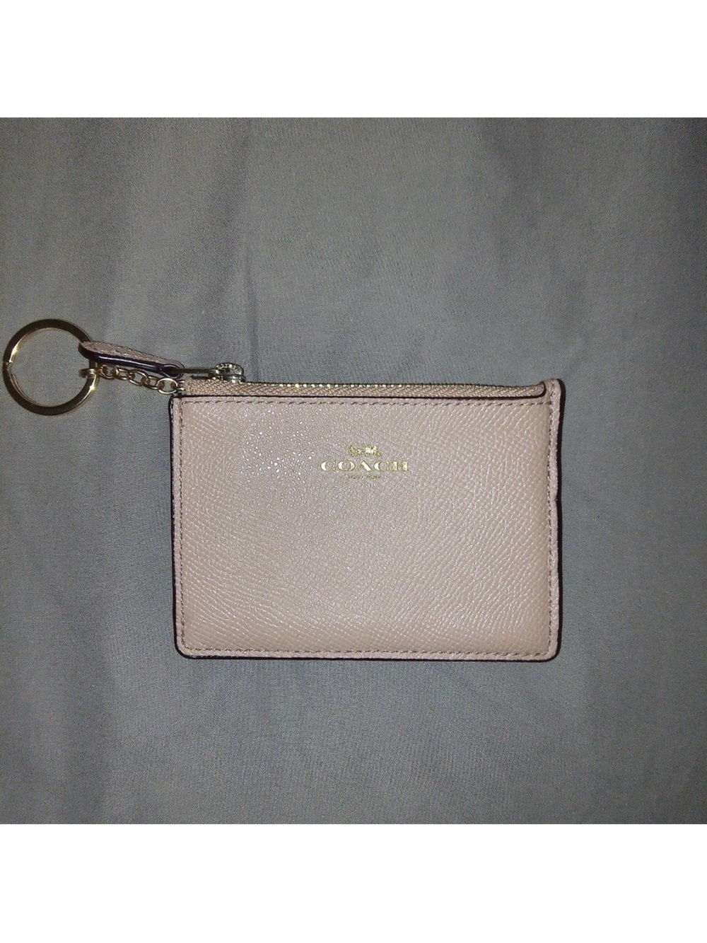 Vintage Coach IVORY Mini Skinny Pebbled Grain Leather ID Card Holder Gold Ring